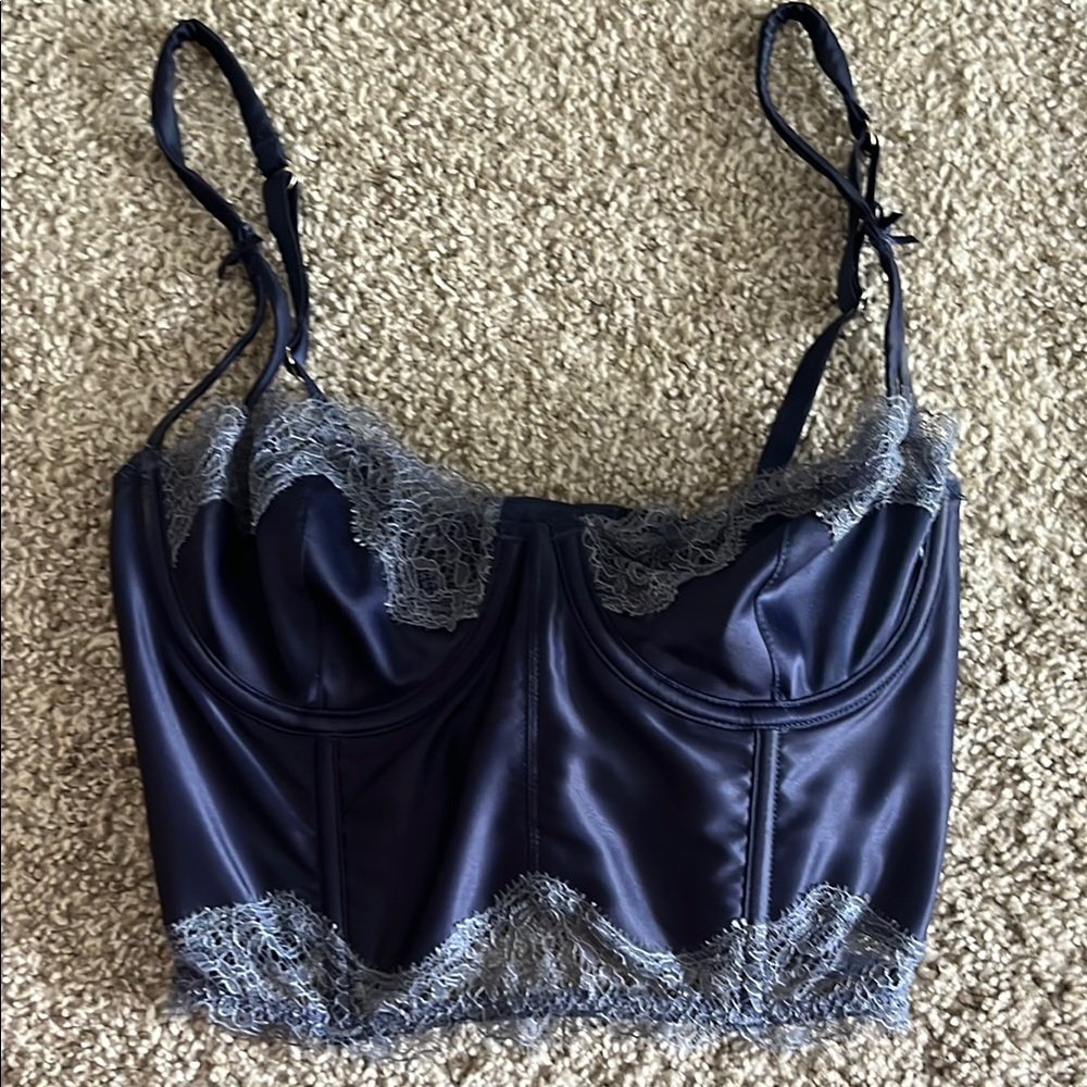Elegant Navy Lace Trim Bralette